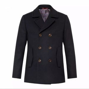 Ted Baker Biza Double Breasted Wool Blend Peacoat Navy Blue